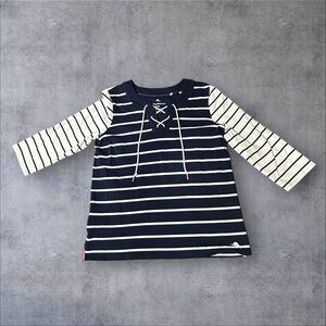 Tommy Bahama navy and white striped Pima cotton lace-up top Size Medium